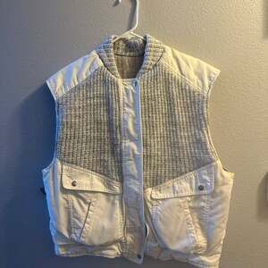 Vintage 90s Andy Johns Cream Puffer Vest with Knit Trim